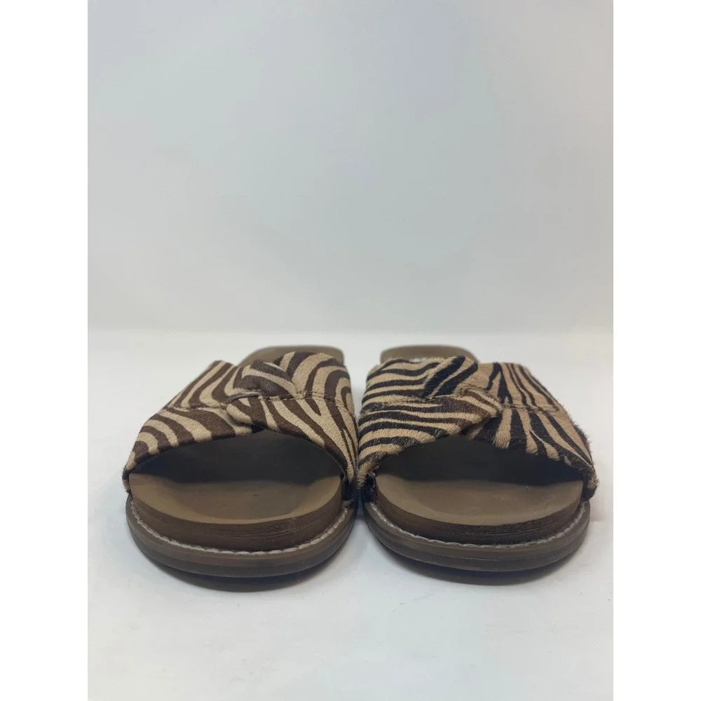 Yellow Box Zebra Print Slide Sandals Women's Size 7 Brown Tan Calf Hair - Picture 2 of 10